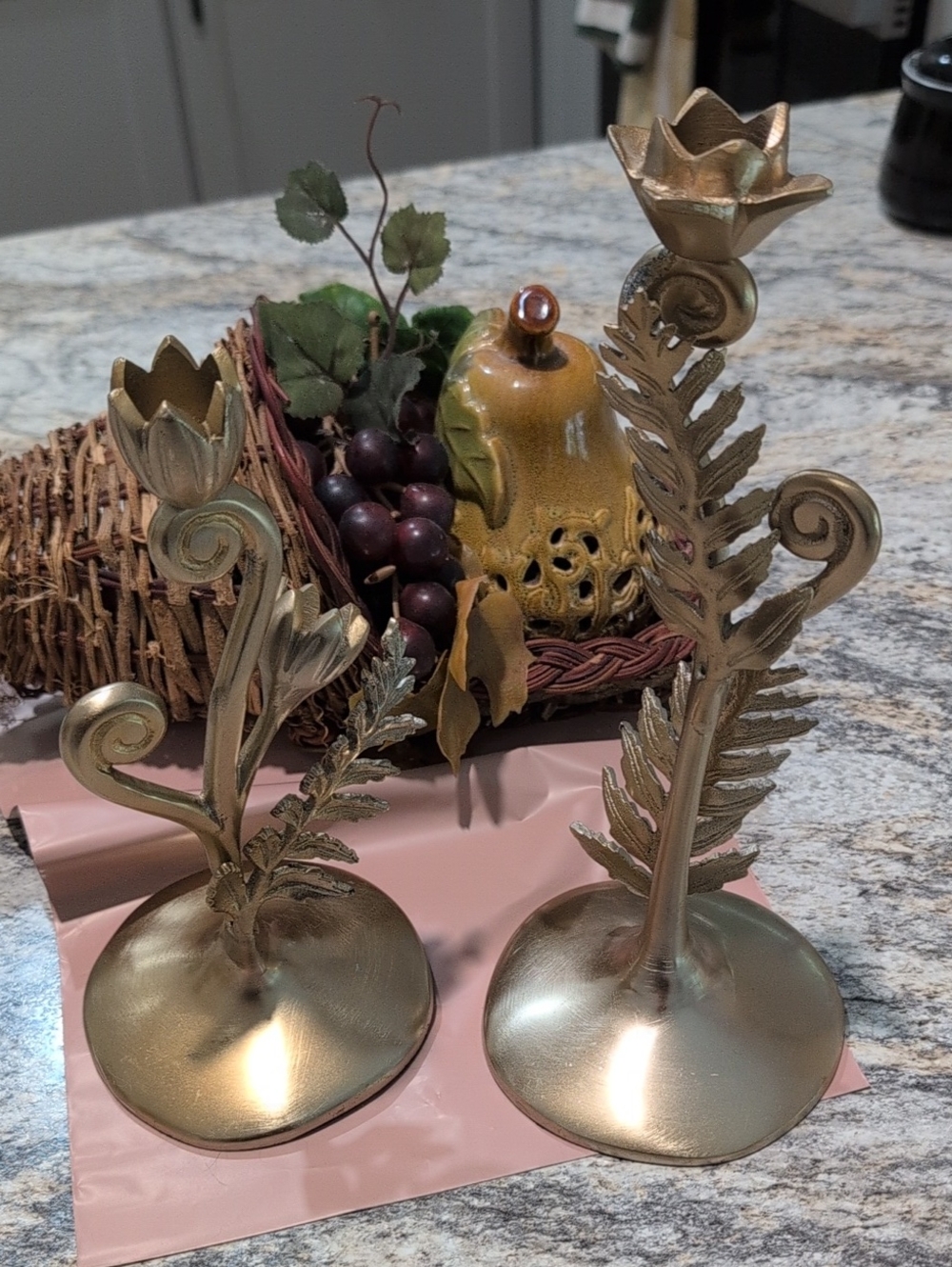 Elegant Anthropologie Set Of 2 Gold Fiddlehead Fern Candle Holders